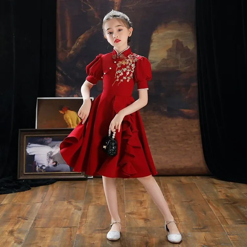 Girls Puff Sleeves Stand Up Collar Dress Chinese Style Girl Dresses Children Celebration Costume Beading Fancy Kids Clothes
Girls Puff Sleeves Stand Up Collar Dress Chinese Style Girl Dresses Children Celebration Costume Beading Fancy Kids Clothes