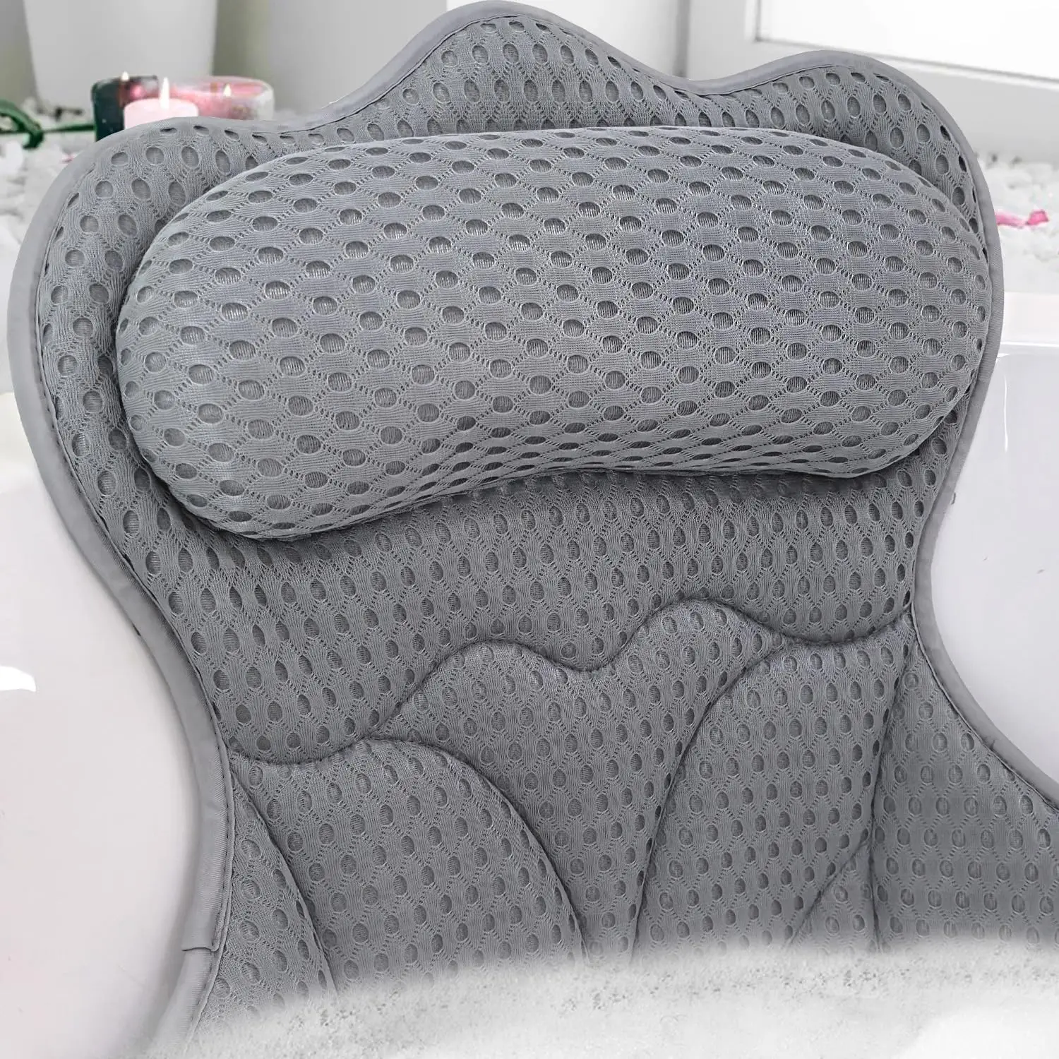 Bath Pillow with 6 Non-Slip Suction Cups, Soft 4D Mesh Fabric for Neck and Back Support, Extra Thick Luxury Bathtub Pillow, Grey
Bath Pillow with 6 Non-Slip Suction Cups, Soft 4D Mesh Fabric for Neck and Back Support, Extra Thick Luxury Bathtub Pillow, Grey