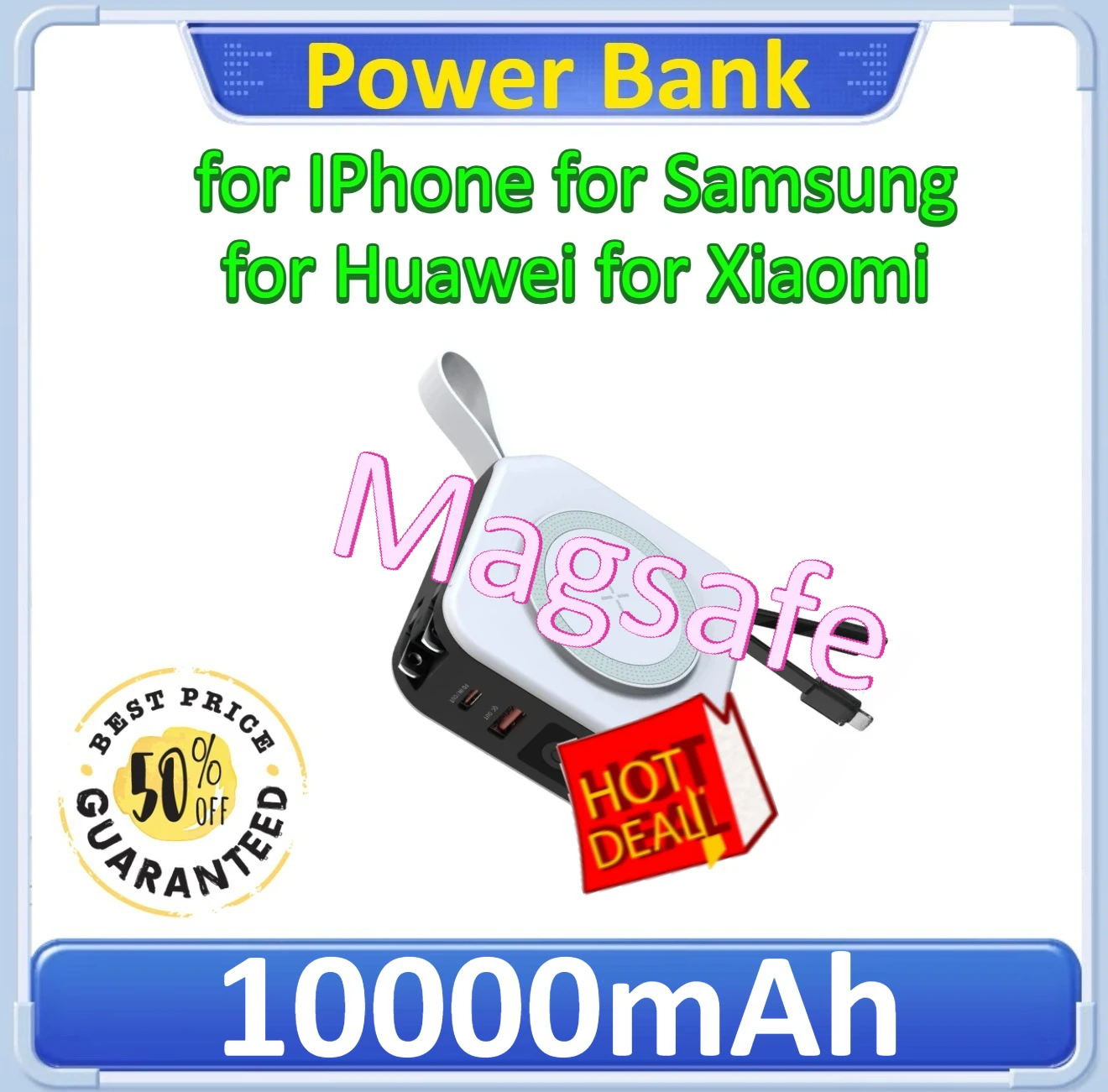 Magnetic Wireless Charging Bank Comes with Cable and Plug PD20W Compact and Portable Charger For Iphone 10000mAh
Magnetic Wireless Charging Bank Comes with Cable and Plug PD20W Compact and Portable Charger For Iphone 10000mAh