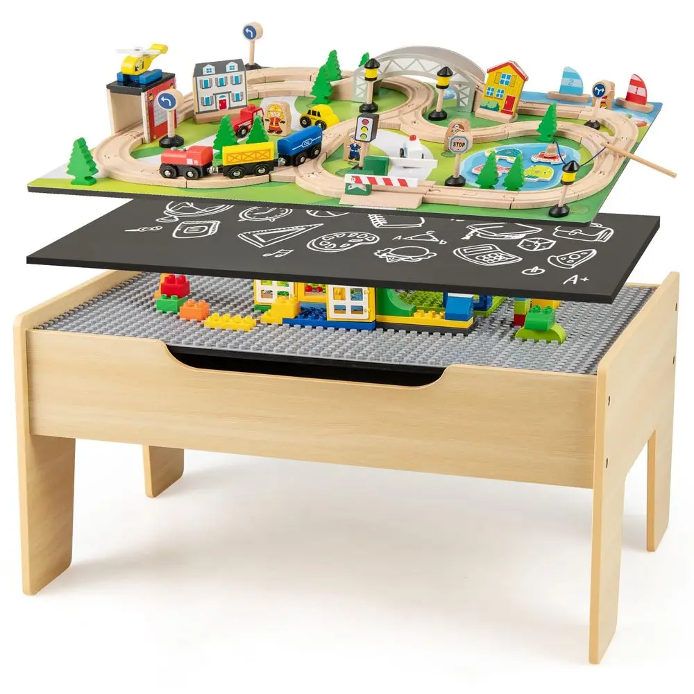 Train Table, 5 in 1 Kids Activity Wooden Set w 78 Pieces Railway Playset, Reversible Map Top, Blackboard, Building Bricks Stati
Train Table, 5 in 1 Kids Activity Wooden Set w 78 Pieces Railway Playset, Reversible Map Top, Blackboard, Building Bricks Stati