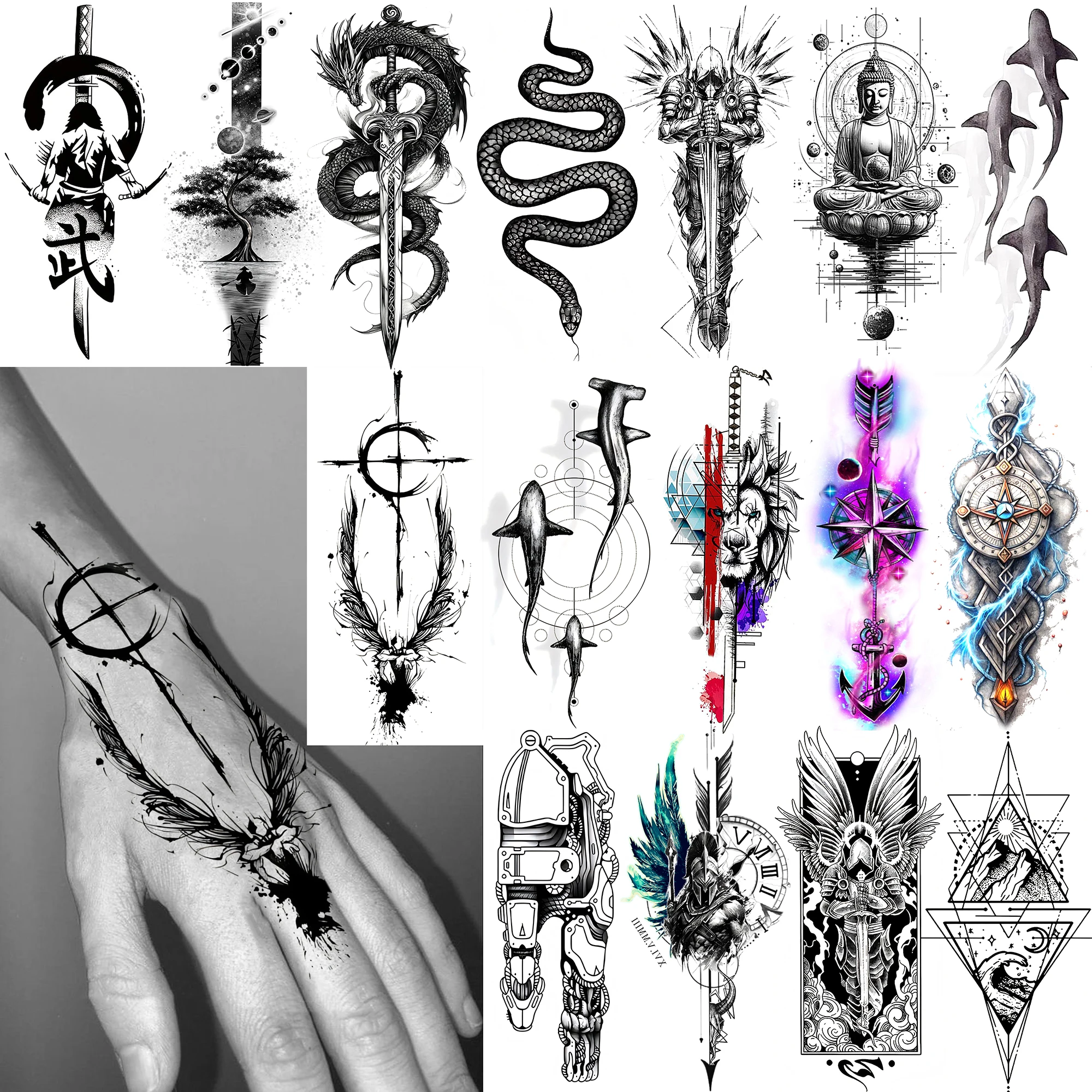 1 Sheet Warrior Dragon Shark Arrow Temporary Tattoos Women Men Neck Forearm, Waterproof Realistic Fake Tattoo Stickers Last Long
1 Sheet Warrior Dragon Shark Arrow Temporary Tattoos Women Men Neck Forearm, Waterproof Realistic Fake Tattoo Stickers Last Long