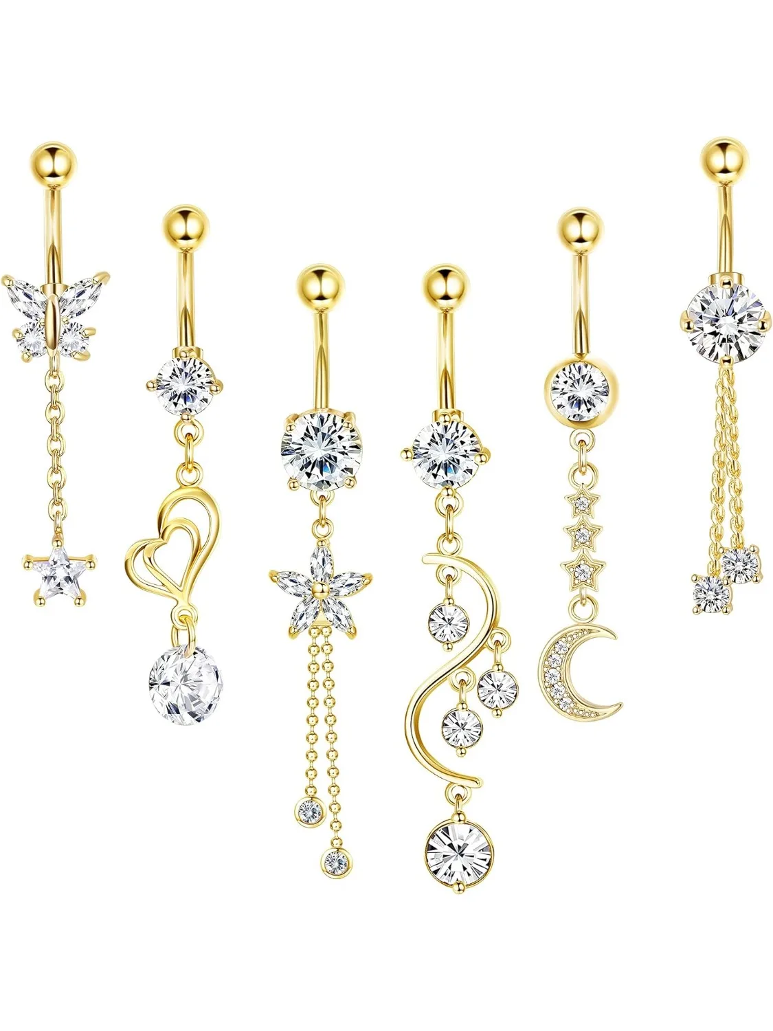 Florideco 6Pcs 14G Belly Button Rings Dangle for Women 316L Stainless Steel CZ Navel Rings Belly Piercing Body Piercing Jewelry
Florideco 6Pcs 14G Belly Button Rings Dangle for Women 316L Stainless Steel CZ Navel Rings Belly Piercing Body Piercing Jewelry