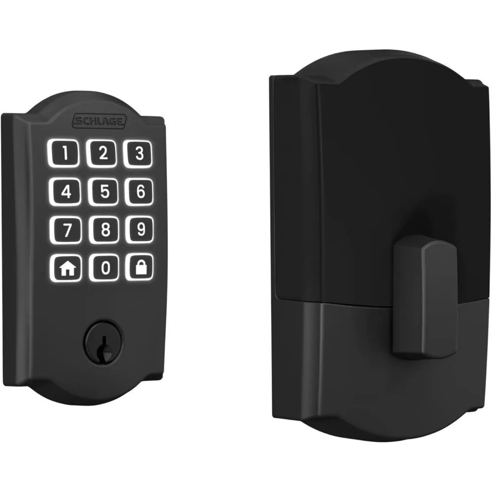 Schlage Arrive WiFi Deadbolt Smart Lock, Keyless Entry Door Lock with Camelot Trim, Matte Black, Works with Alexa and Google, BE
Schlage Arrive WiFi Deadbolt Smart Lock, Keyless Entry Door Lock with Camelot Trim, Matte Black, Works with Alexa and Google, BE