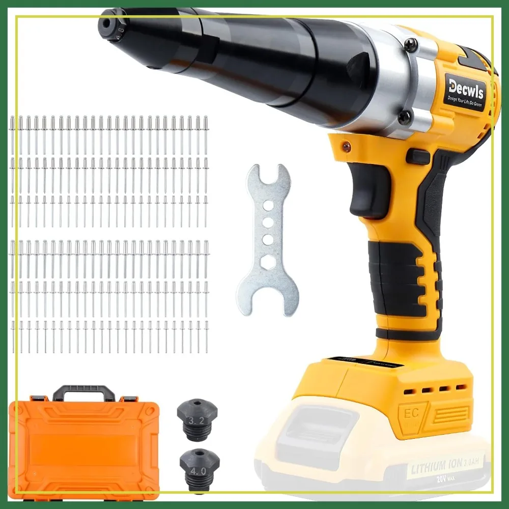 Cordless Rivet Gun Electric Brushless Pop Rivet Tool Kit with 3 Nosepieces, LED Light, 150 Rivets, Case (Tool Only)
Cordless Rivet Gun Electric Brushless Pop Rivet Tool Kit with 3 Nosepieces, LED Light, 150 Rivets, Case (Tool Only)