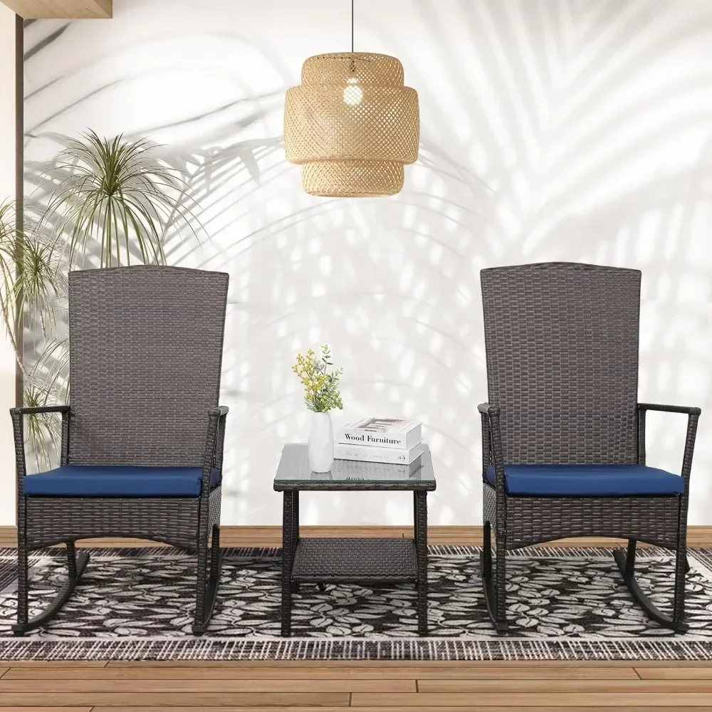 Navy Blue Cushion Rocking Chair 3-piece Porch Chair PE Willow Terrace Small Tavern Set Brown Rattan Furniture Set Coffee Table
Navy Blue Cushion Rocking Chair 3-piece Porch Chair PE Willow Terrace Small Tavern Set Brown Rattan Furniture Set Coffee Table
