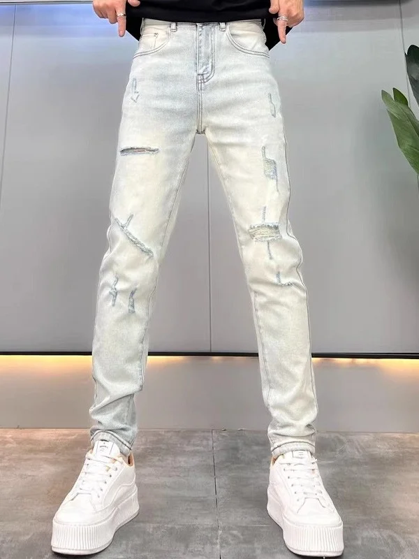 Retro American Light Wa Men's Jeans Summer Distred Faion Versatile Slim Fit Ankle-Length High Elastici Casual Jeans
Retro American Light Wa Men's Jeans Summer Distred Faion Versatile Slim Fit Ankle-Length High Elastici Casual Jeans