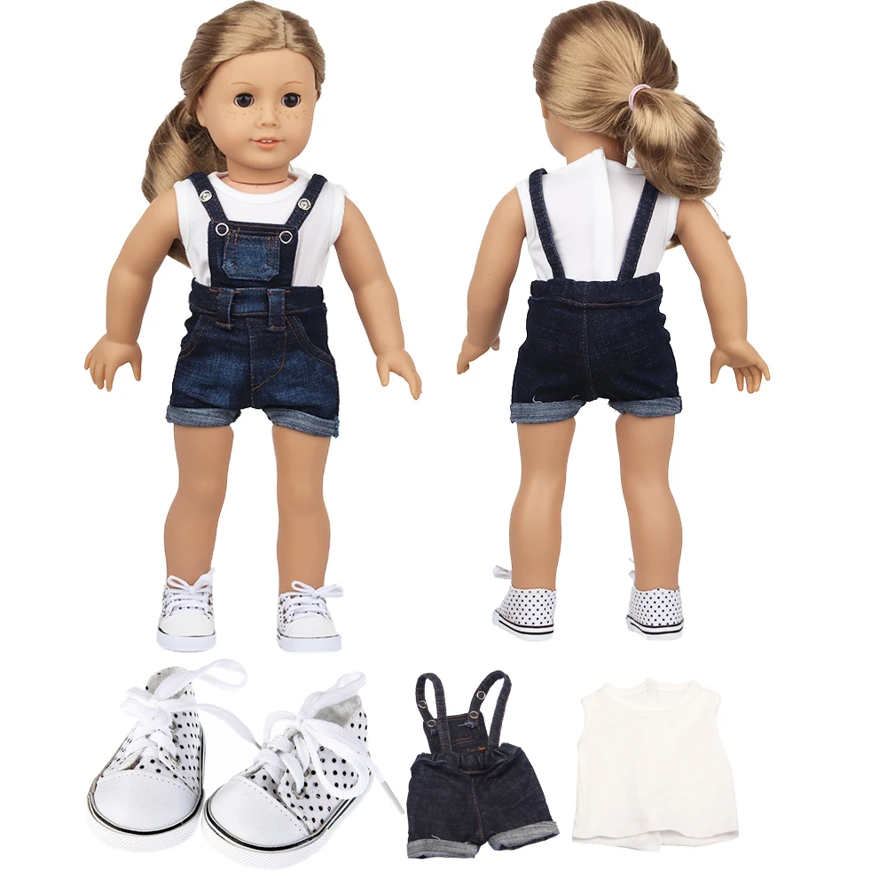 Denim Strappy Shorts+White T-Shirt+Sneakers Doll Costume Set Outfit For 18-inch American&OG Girl Dolls 43cm Baby New Born Doll
Denim Strappy Shorts+White T-Shirt+Sneakers Doll Costume Set Outfit For 18-inch American&OG Girl Dolls 43cm Baby New Born Doll