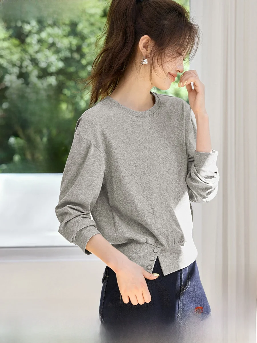 Повседневная универсальная хлопковая футболка Long Sve с разрезом и декоративным синим дизайном для весенне-летней женской одежды Faion
Повседневная универсальная хлопковая футболка Long Sve с разрезом и декоративным синим дизайном для весенне-летней женской одежды Faion