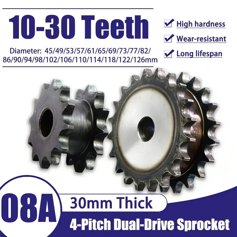 45# Steel 08A 4-Pitch Dual-Drive Sprocket (10-30 Teeth) Fake Double Row Design for Single Roller Chain Industrial Transmission
45# Steel 08A 4-Pitch Dual-Drive Sprocket (10-30 Teeth) Fake Double Row Design for Single Roller Chain Industrial Transmission