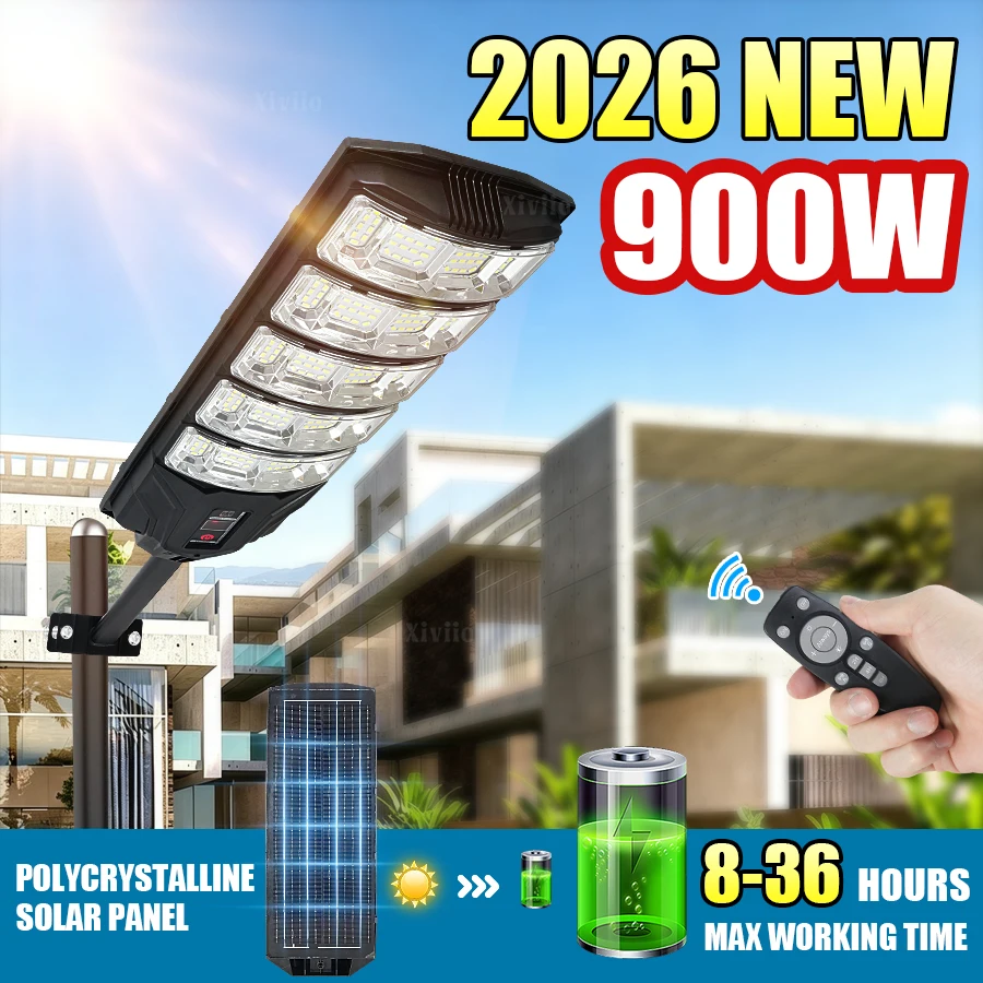 2026 900W Solar Light Outdoor Solar Street Light 8000mah Waterproof Motion Sensor Solar Lamp with Remote Control For Garden Yard
2026 900W Solar Light Outdoor Solar Street Light 8000mah Waterproof Motion Sensor Solar Lamp with Remote Control For Garden Yard