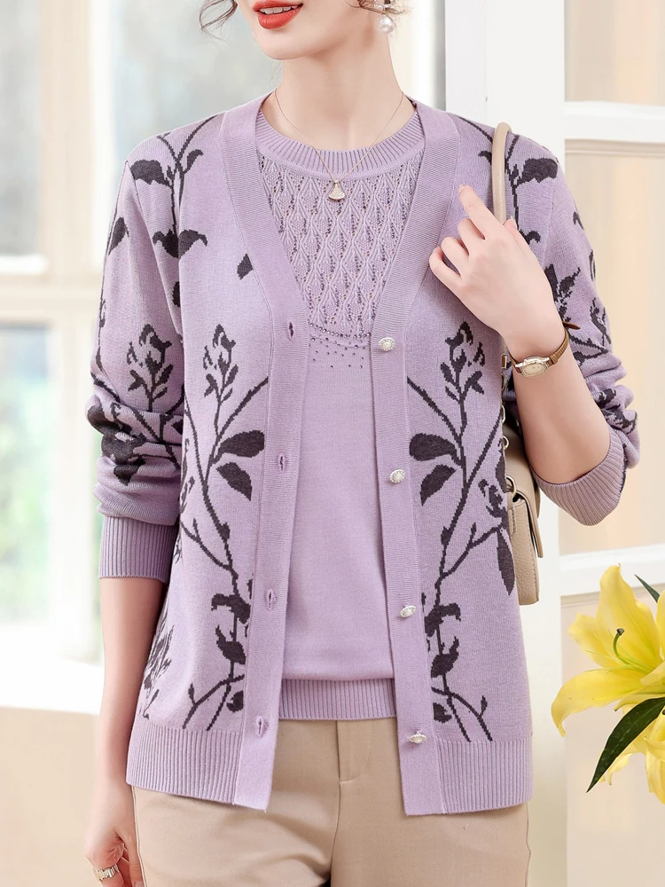 Floral Print Two Pieces Sets Sweater Women Spring Autumn Mother Sweater Pull Femm T-shirt+ Cardigans Suit Sweater For Women
Floral Print Two Pieces Sets Sweater Women Spring Autumn Mother Sweater Pull Femm T-shirt+ Cardigans Suit Sweater For Women