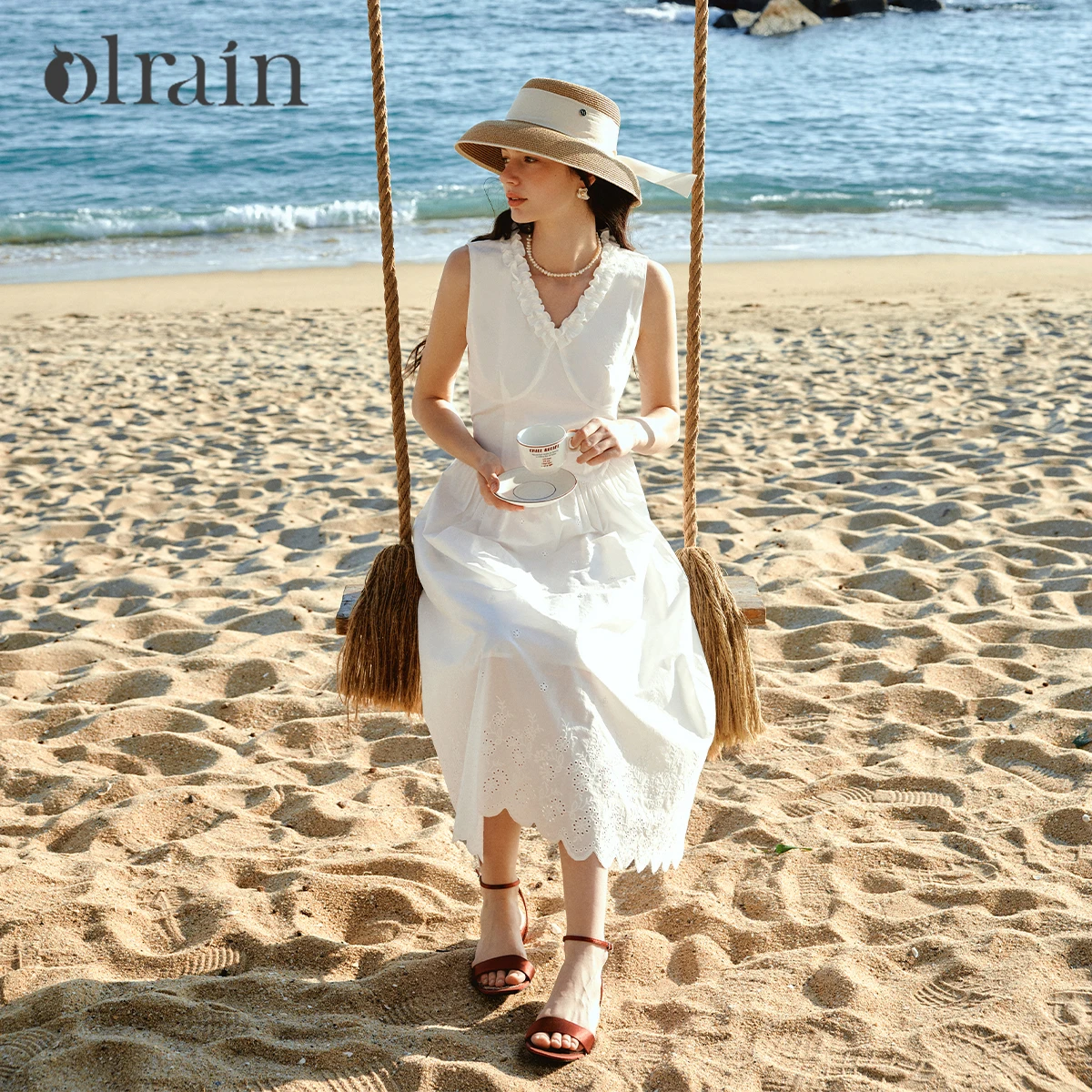 OLrain Women White Ruffle Sleeveless Dress 2026 Summer New V-Neck A-Line Embroidery Waist French Vacation Midi Dress O58XL005085
OLrain Women White Ruffle Sleeveless Dress 2026 Summer New V-Neck A-Line Embroidery Waist French Vacation Midi Dress O58XL005085