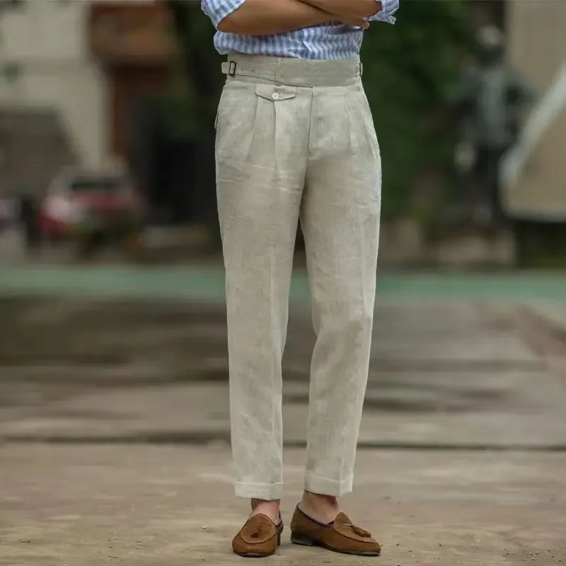 British Style Men Gurkha Linen Pant High Waist Straight Ankle-Length Pants Spring Summer High Quality Thin Casual Loose Trouser
British Style Men Gurkha Linen Pant High Waist Straight Ankle-Length Pants Spring Summer High Quality Thin Casual Loose Trouser