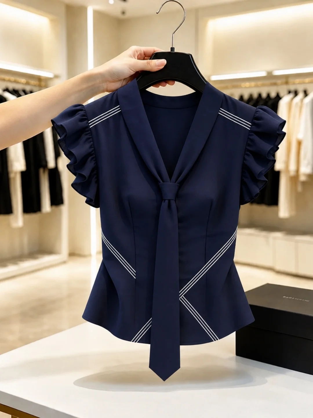 Elegant V-Neck Tie Waist Slim Fit Floral Trim Short Sleeve Shirt Summer 2026 Fashionably Slimming Top Korean Style Commute
Elegant V-Neck Tie Waist Slim Fit Floral Trim Short Sleeve Shirt Summer 2026 Fashionably Slimming Top Korean Style Commute