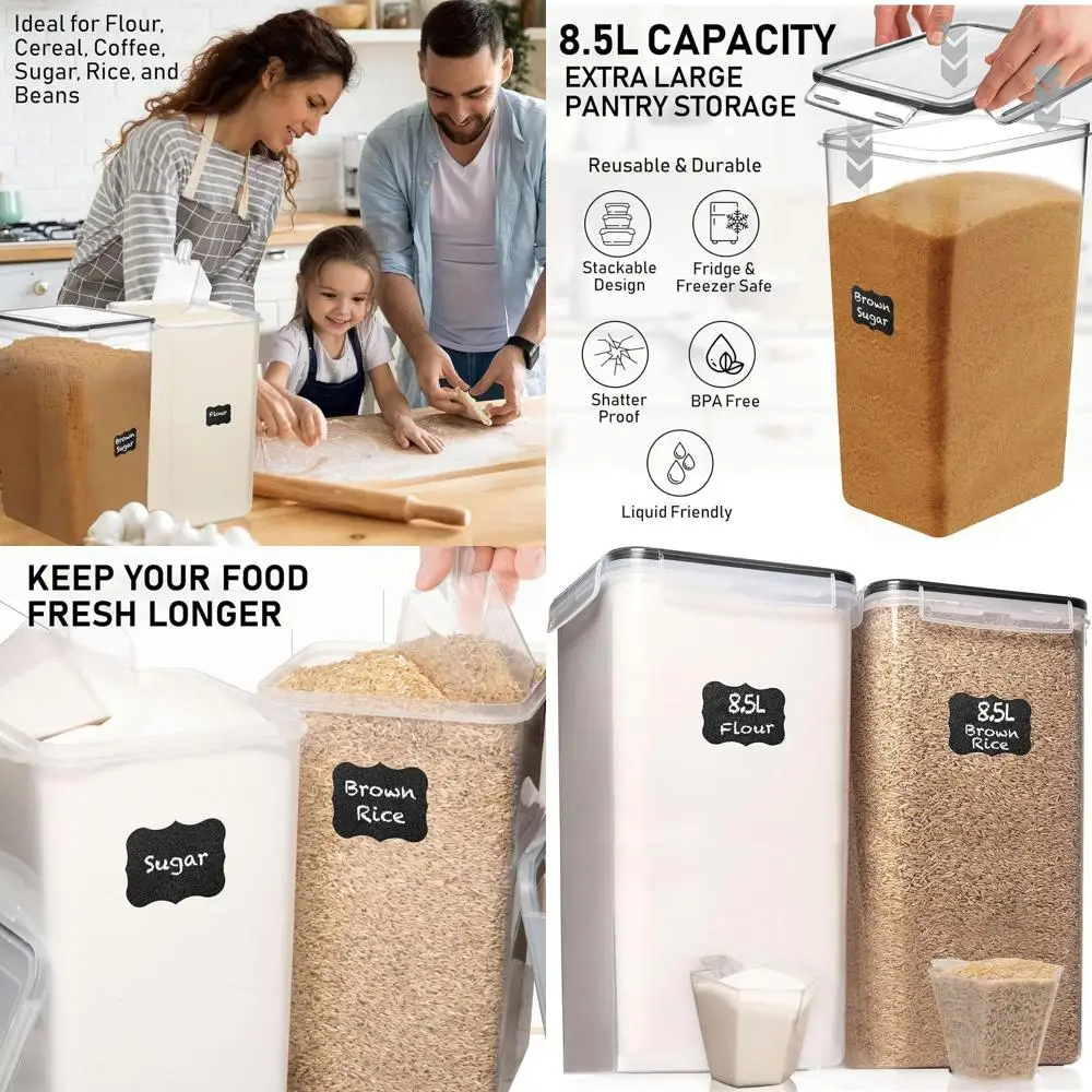 Extra Large 8.5L Airtight Food Containers Set of 2, Ideal for Kitchen Storage of Baking Goods, Cereal, Flour, Sugar, Rice (BPA F
Extra Large 8.5L Airtight Food Containers Set of 2, Ideal for Kitchen Storage of Baking Goods, Cereal, Flour, Sugar, Rice (BPA F