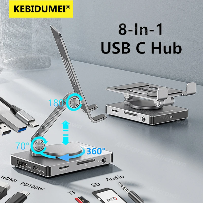  Подставка-концентратор для телефона Док-станция USB C 8-портовый хост/USB3.0/USB2.0/HDMI 4K 60 Гц/SD/TF 3,5 мм Audio/PD100W Многопортовая база 
 Подставка-концентратор для телефона Док-станция USB C 8-портовый хост/USB3.0/USB2.0/HDMI 4K 60 Гц/SD/TF 3,5 мм Audio/PD100W Многопортовая база