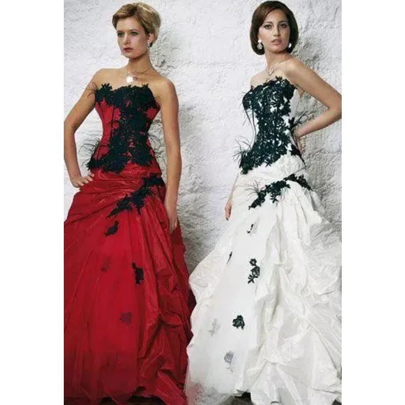 Vintage White And Black Wedding Dress Ruched Strapless Long Bridal Gown 2025 Customized Gothic Vestido de Novia
Vintage White And Black Wedding Dress Ruched Strapless Long Bridal Gown 2025 Customized Gothic Vestido de Novia