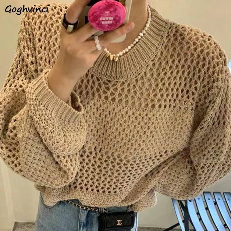 Pullovers Women Solid Hollow Out Loose O-neck Design Cool Breathable Street Wear Casual Sexy College Korean Style Spring New Ins
Pullovers Women Solid Hollow Out Loose O-neck Design Cool Breathable Street Wear Casual Sexy College Korean Style Spring New Ins