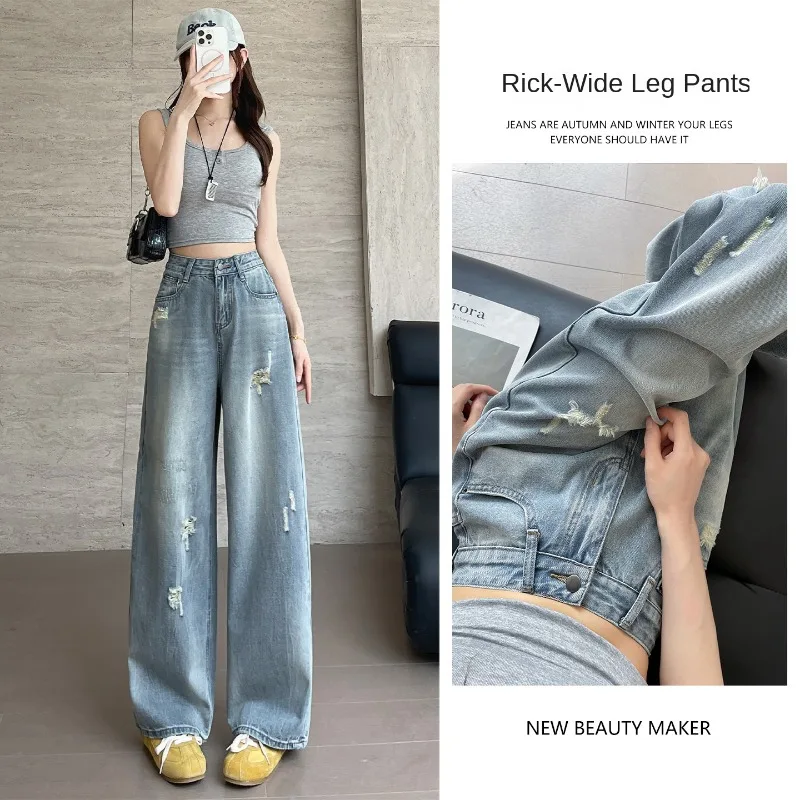 Vintage Ripped Women Jeans Summer Thin High Waist Loose Straight Wide Leg Floor Length Women Pants
Vintage Ripped Women Jeans Summer Thin High Waist Loose Straight Wide Leg Floor Length Women Pants