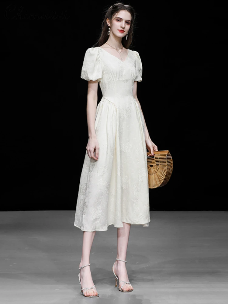 French Style Gentle Fairy Elegant V-neck Puff Short Sleeve High Waist Slim Fit A-line Simple Solid Color Long Dress Women Summer
French Style Gentle Fairy Elegant V-neck Puff Short Sleeve High Waist Slim Fit A-line Simple Solid Color Long Dress Women Summer