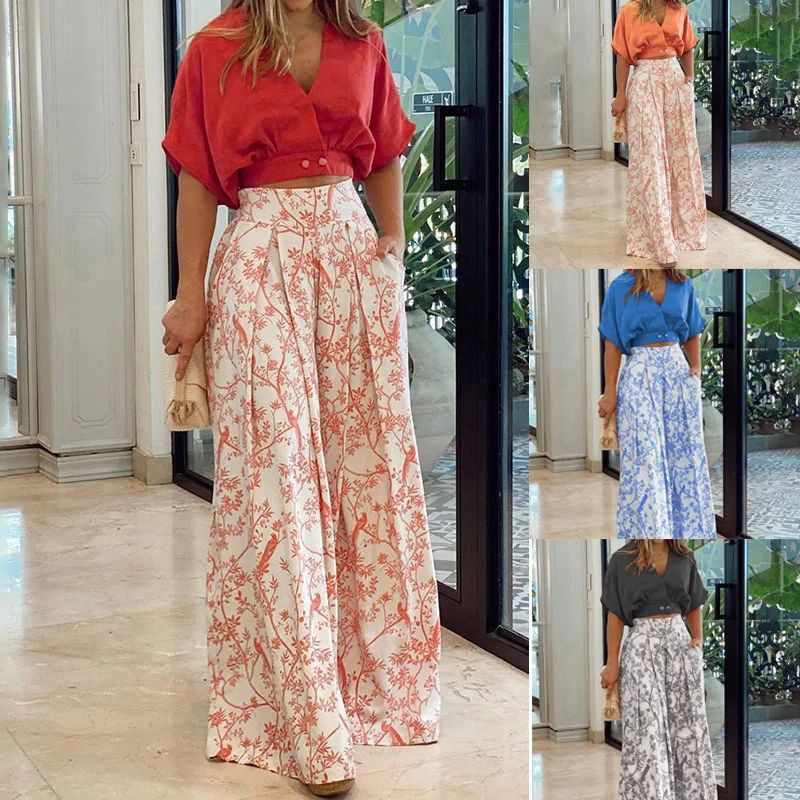 Elegant Two-piece Set Womens Outfits V-neck Short Top Blouses and High Waist Printed Wide-leg Pants Sets Female Casual Outfits
Elegant Two-piece Set Womens Outfits V-neck Short Top Blouses and High Waist Printed Wide-leg Pants Sets Female Casual Outfits