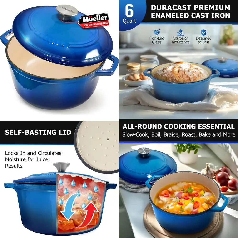 Enameled Cast Iron Dutch Oven, 6 Quart, Heavy-Duty Casserole and Braiser Pan with Lid and Knob, Suitable for All Cooktops, Aqua
Enameled Cast Iron Dutch Oven, 6 Quart, Heavy-Duty Casserole and Braiser Pan with Lid and Knob, Suitable for All Cooktops, Aqua