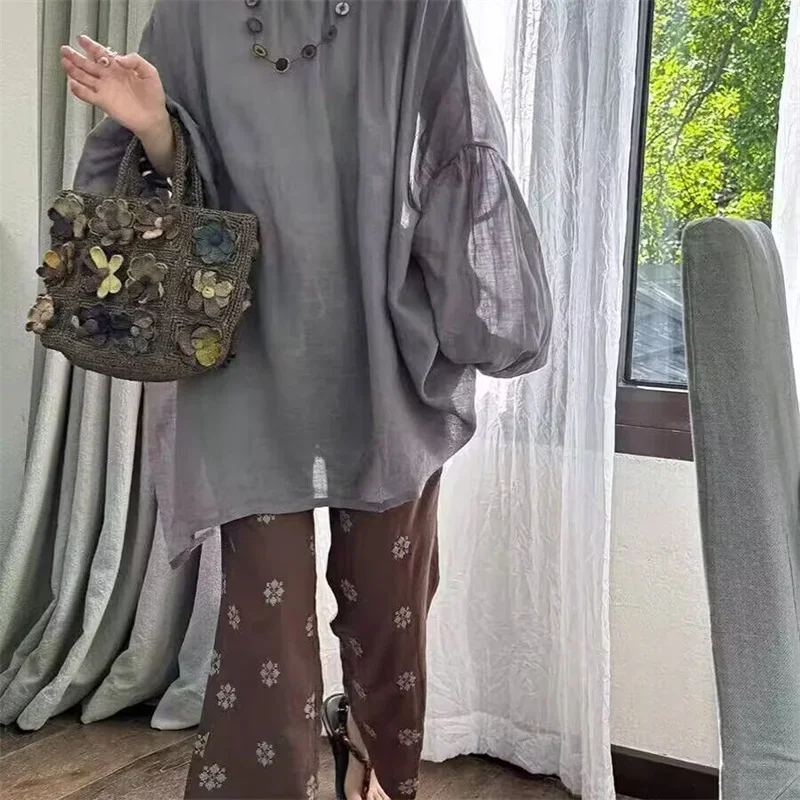 Summer New Loose Thin Blouse Women Japanese Style Lantern Sleeve O Neck Female Tops Casual Womens Long Shirt
Summer New Loose Thin Blouse Women Japanese Style Lantern Sleeve O Neck Female Tops Casual Womens Long Shirt