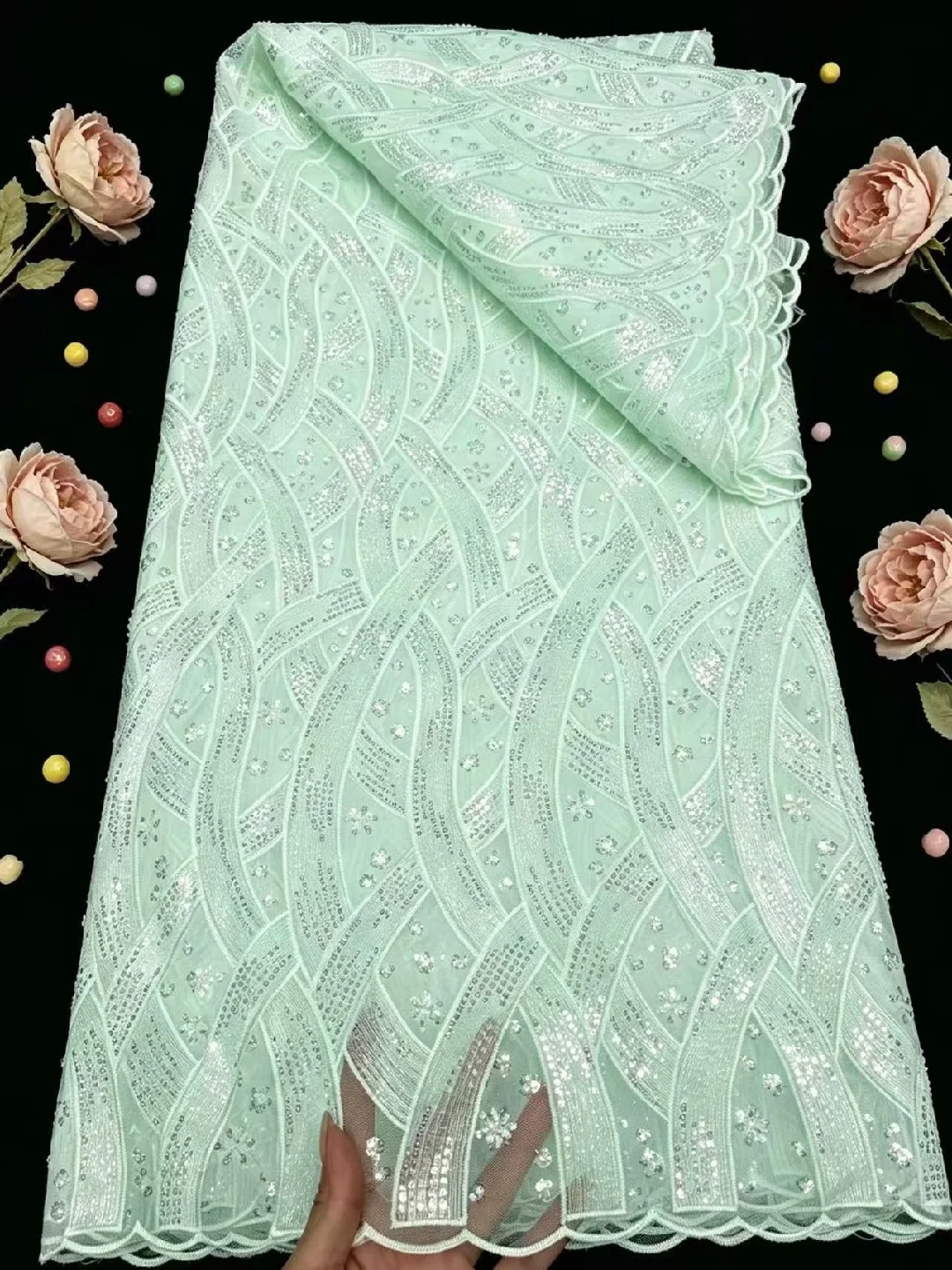 5 Yards Nigerian Guipure Cord Lace Fabric 2026 High Quality 3D Sequins African Mesh Milk Silk Embroidery Lace Fabric Women
5 Yards Nigerian Guipure Cord Lace Fabric 2026 High Quality 3D Sequins African Mesh Milk Silk Embroidery Lace Fabric Women