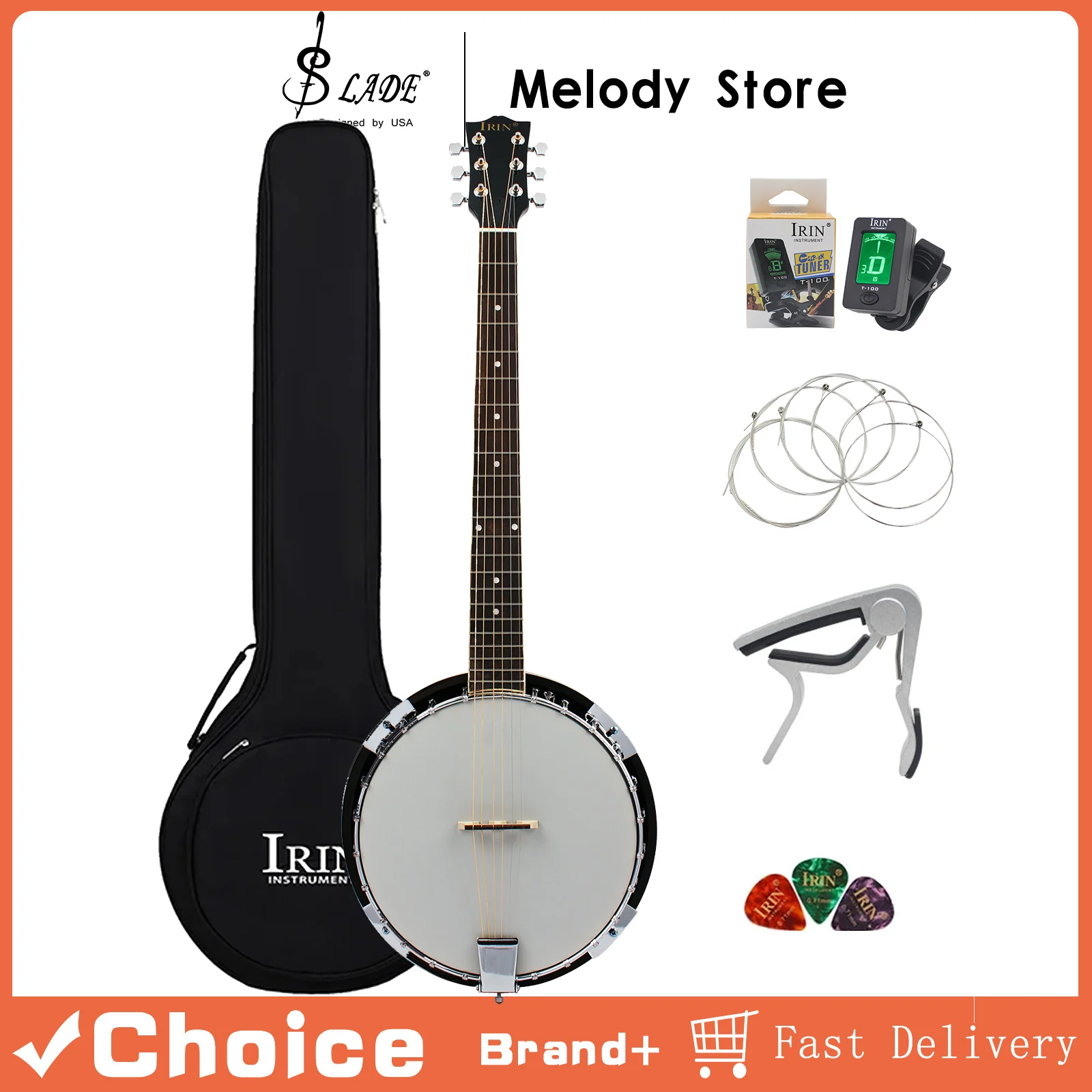 Banjo 6 Strings Instrument Series Set Bnanjo with Bag Professional Accessories Suitable for Performance&Practise
Banjo 6 Strings Instrument Series Set Bnanjo with Bag Professional Accessories Suitable for Performance&Practise