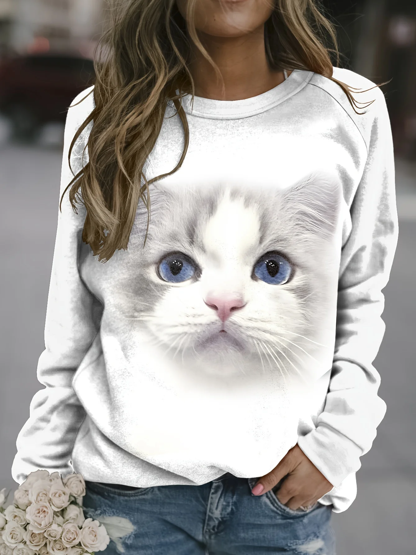 Casual Sweatshirt, Women's 3D Cat Print Long Sleeve Round Neck Slight Stretch Pullover Top
Casual Sweatshirt, Women's 3D Cat Print Long Sleeve Round Neck Slight Stretch Pullover Top