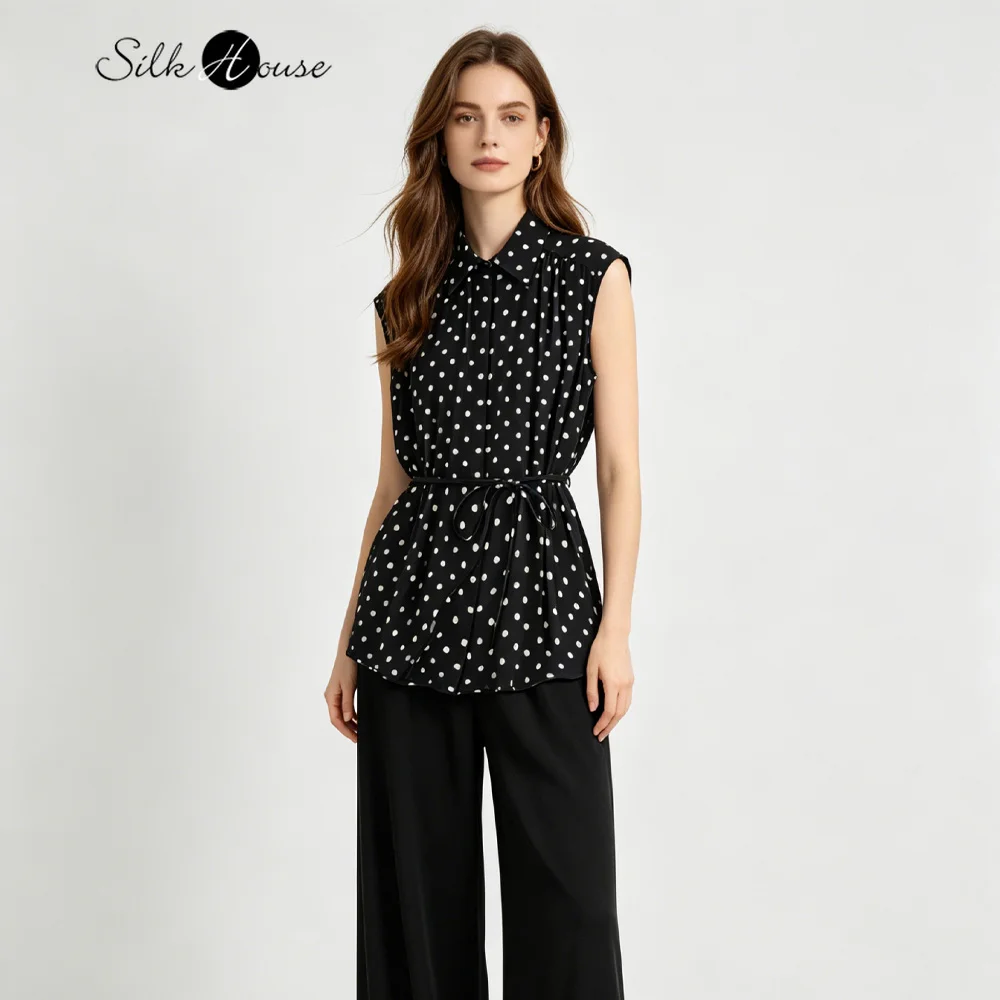 Women's Casual Summer New Simple 93% Natural Mulberry Silk Elastic Crepe De Chine Square Neck Black and White Polka Dot Shirt
Women's Casual Summer New Simple 93% Natural Mulberry Silk Elastic Crepe De Chine Square Neck Black and White Polka Dot Shirt