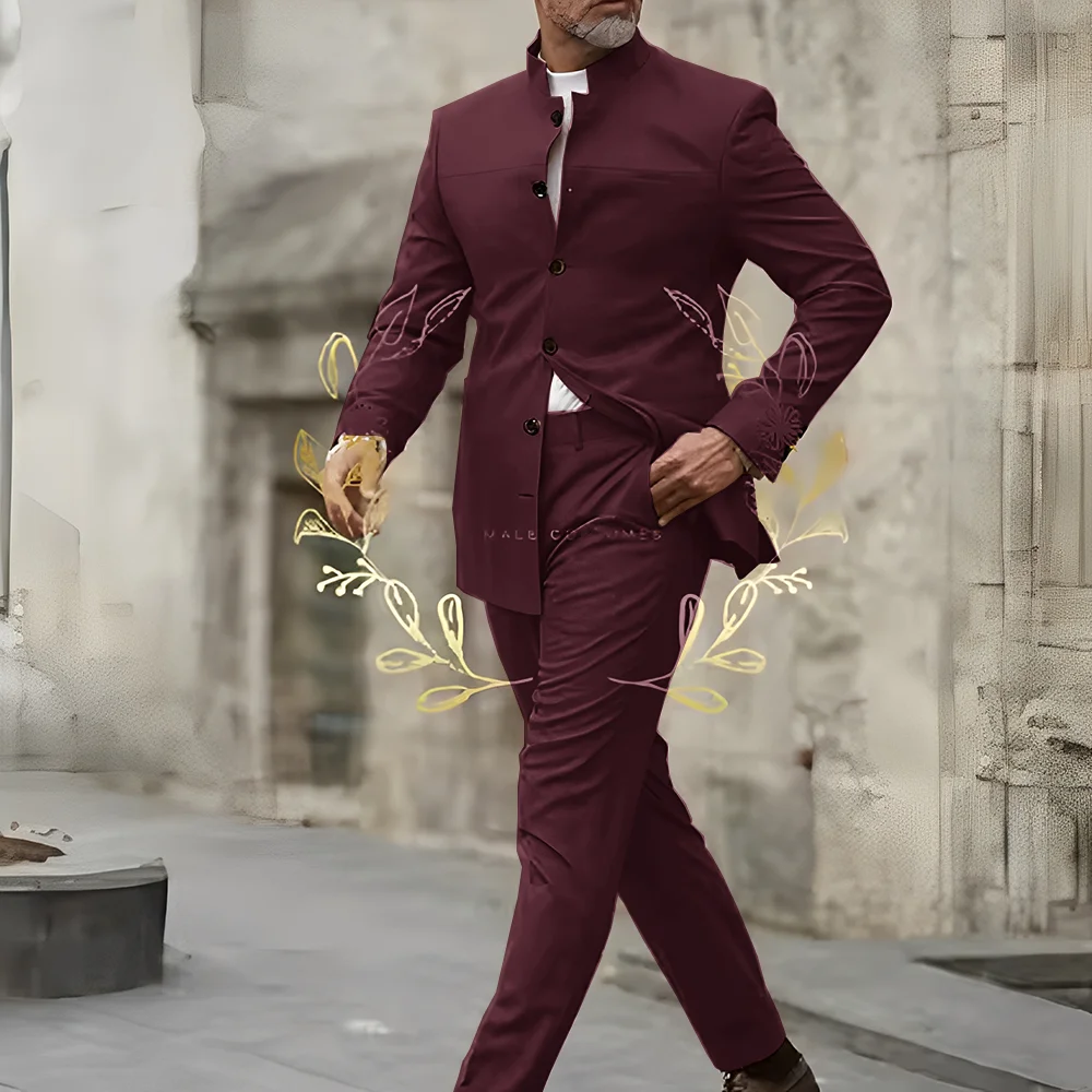 Burgundy Men Suit Elegant Groom Wedding Suits Blazer Sets Affrica Style Casual Stand Collar Single Breasted Jacket Pants
Burgundy Men Suit Elegant Groom Wedding Suits Blazer Sets Affrica Style Casual Stand Collar Single Breasted Jacket Pants