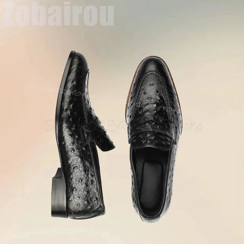 Black Ostrich Print Matte Leather Penny Loafers Fashion Slip On Men Shoes Luxury Handmade Party Banquet Office Men Dress Shoes 
Black Ostrich Print Matte Leather Penny Loafers Fashion Slip On Men Shoes Luxury Handmade Party Banquet Office Men Dress Shoes