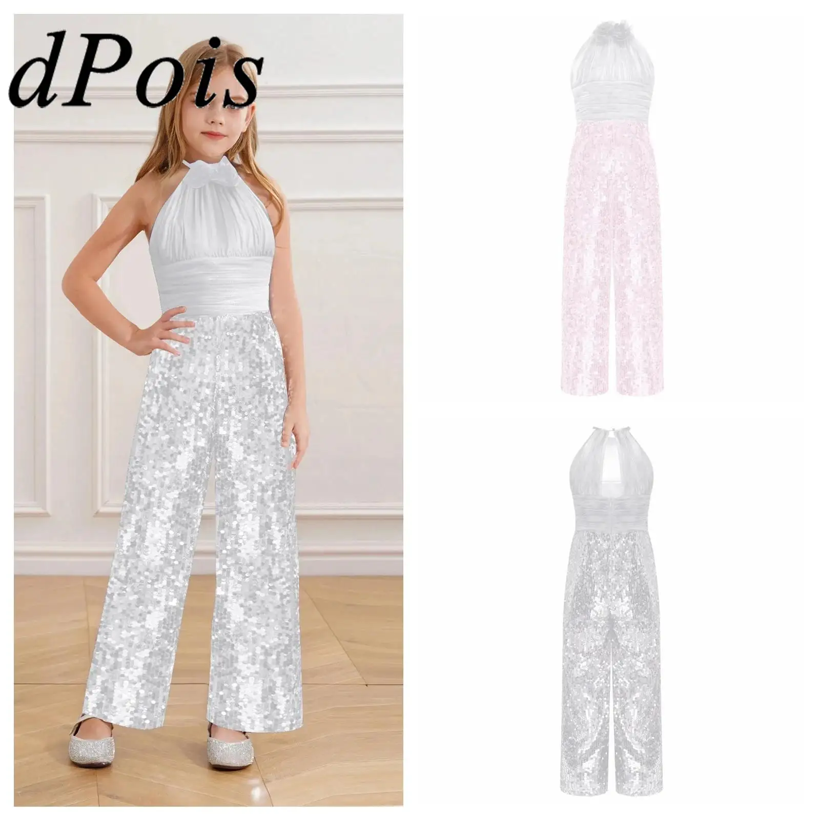 Kids Party Festival Costume Halter Sequin Jumpsuit Romper Long Leg Pants for Birthday Ball Gown Stage Performance Clothes
Kids Party Festival Costume Halter Sequin Jumpsuit Romper Long Leg Pants for Birthday Ball Gown Stage Performance Clothes