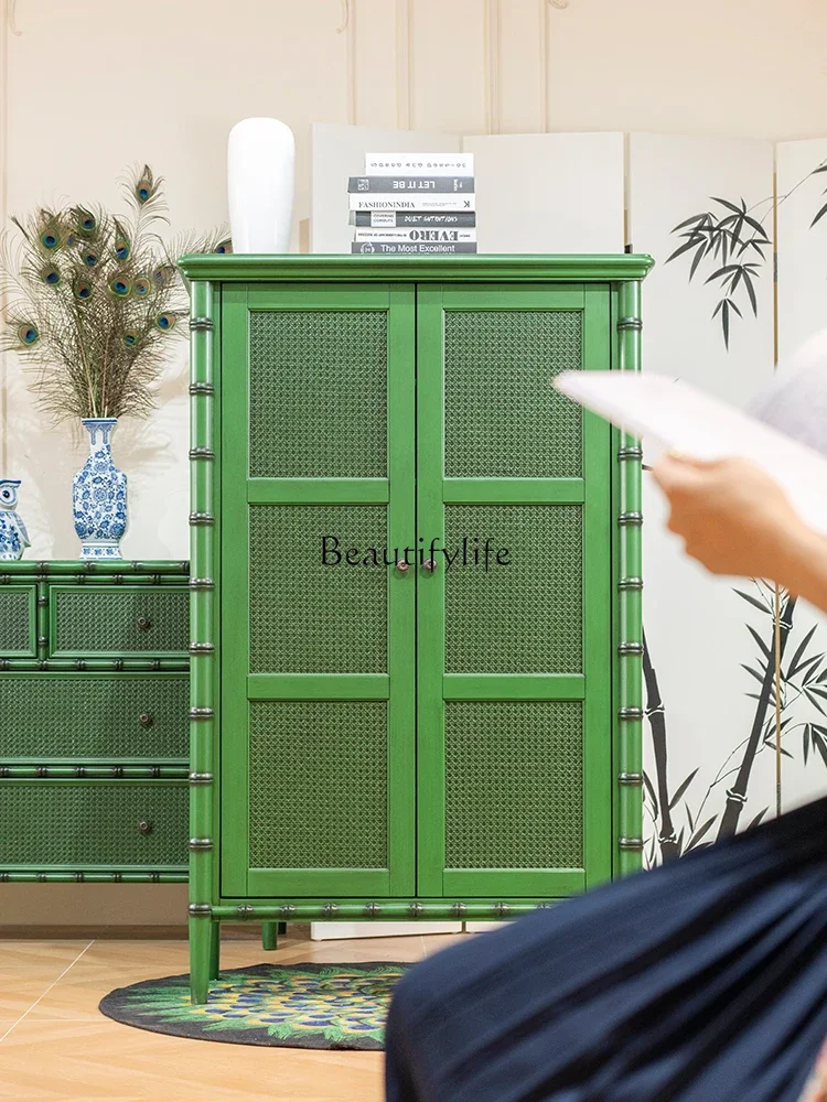 3Hand-woven Rattan Cabinet Green Storage Cabinet Solid Wood Vintage Style Cabinet
3Hand-woven Rattan Cabinet Green Storage Cabinet Solid Wood Vintage Style Cabinet