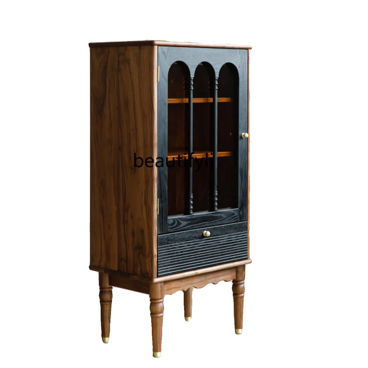 Living room retro glass display cabinet black walnut solid wood sofa TV cabinet with lamp dining side cabinet
Living room retro glass display cabinet black walnut solid wood sofa TV cabinet with lamp dining side cabinet
