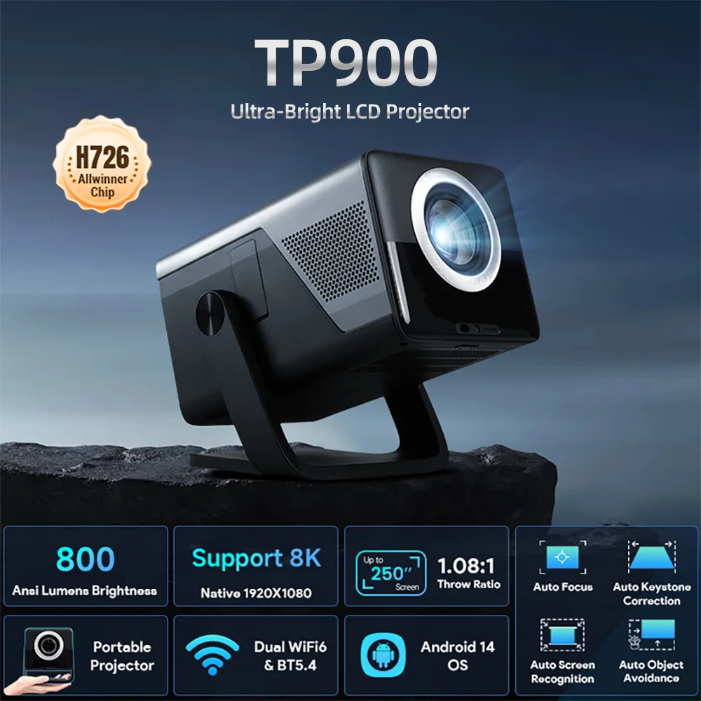Проектор Velec TP900, 800 ANSI люмен, нативное разрешение 1080P, поддержка 8K, Android 14, автофокус, Hi-Fi динамик, портативный, для домашнего кинотеатра и улицы
Проектор Velec TP900, 800 ANSI люмен, нативное разрешение 1080P, поддержка 8K, Android 14, автофокус, Hi-Fi динамик, портативный, для домашнего кинотеатра и улицы