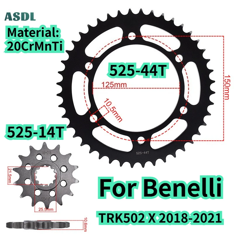 For Benelli TRK502 X 2018 2019 2020 2021 Motorcycle Front Rear Sprocket 14T 44T 525 Motorcycle Chain Gear Wheel Motorcycle Parts
For Benelli TRK502 X 2018 2019 2020 2021 Motorcycle Front Rear Sprocket 14T 44T 525 Motorcycle Chain Gear Wheel Motorcycle Parts
