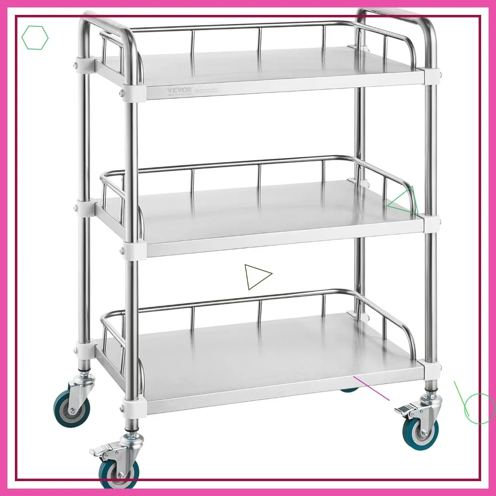 3-Shelf Stainless Steel Rolling Cart with Swivel Casters for Lab, Clinic, Hospital, Salon - 26.38"x15.55"x34.13"
3-Shelf Stainless Steel Rolling Cart with Swivel Casters for Lab, Clinic, Hospital, Salon - 26.38"x15.55"x34.13"