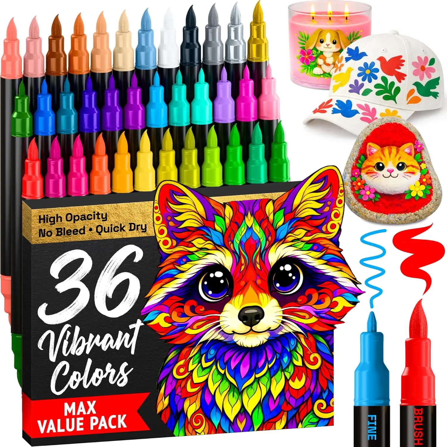 ARTISTRO 36 Acrylic Paint Markers - Paint Pens for Drawing, Brush + Fine Tips - For Fabric, Rock, Glass, Wood, DIY - Art & Craft Supplies for Adults, Teens, Kids - Teacher Appreciation Gift
ARTISTRO 36 Acrylic Paint Markers - Paint Pens for Drawing, Brush + Fine Tips - For Fabric, Rock, Glass, Wood, DIY - Art & Craft Supplies for Adults, Teens, Kids - Teacher Appreciation Gift