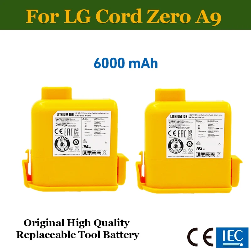 25.2V 6000mAh Replacement for LG CordZero A9 A9S P9 A9K-CORE A9MAX A9T-Ultra A9K-PRO, High Capacity Vacuum Battery EAC63382204
25.2V 6000mAh Replacement for LG CordZero A9 A9S P9 A9K-CORE A9MAX A9T-Ultra A9K-PRO, High Capacity Vacuum Battery EAC63382204