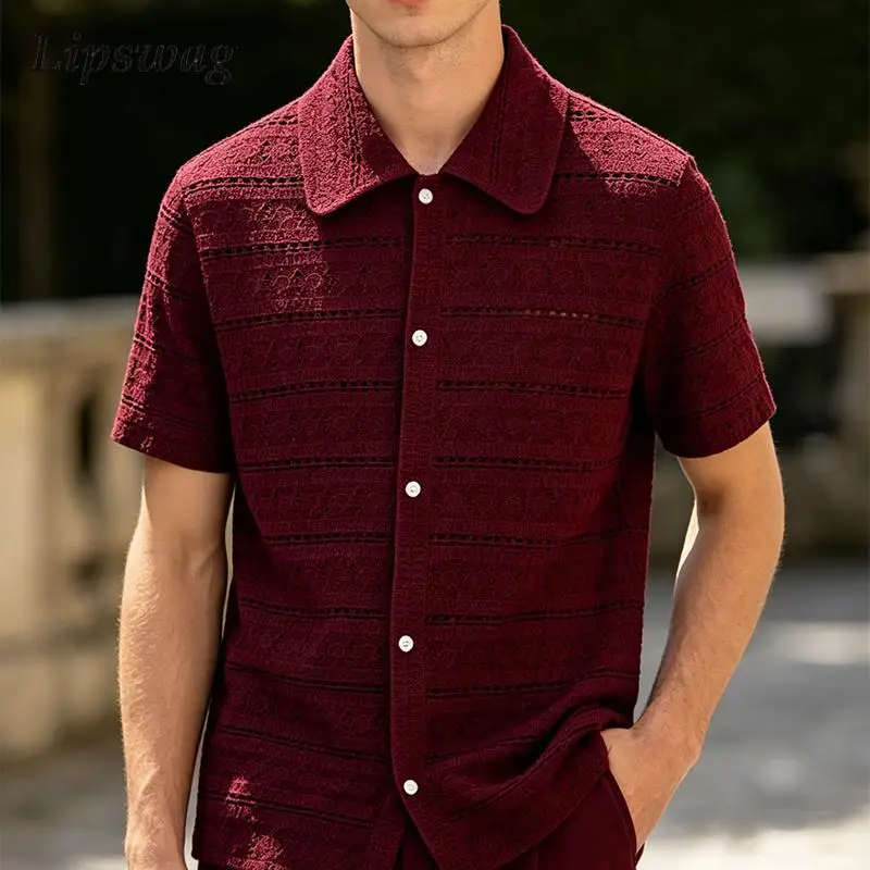 Stylish Mens Knitted Cardigan Top Summer New Casual Short Sleeve Buttoned Lapel Shirts Men Vintage Florals Hollow Out Knit Shirt
Stylish Mens Knitted Cardigan Top Summer New Casual Short Sleeve Buttoned Lapel Shirts Men Vintage Florals Hollow Out Knit Shirt