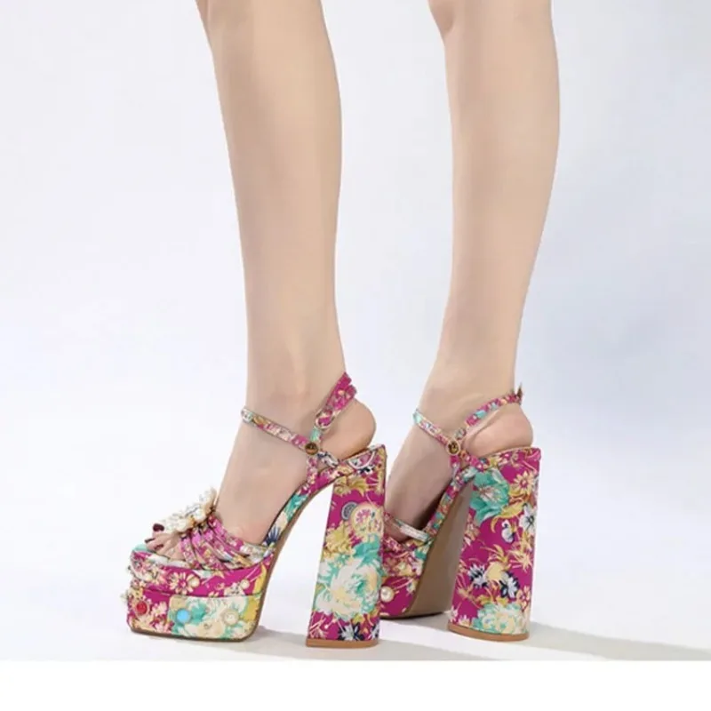 Women's Sandals Shiny Diamond Pearl Flower Buckle Decor Super High Heels Women Silk Print Buckle Strap Sandal Wedding Dress Shoe
Women's Sandals Shiny Diamond Pearl Flower Buckle Decor Super High Heels Women Silk Print Buckle Strap Sandal Wedding Dress Shoe