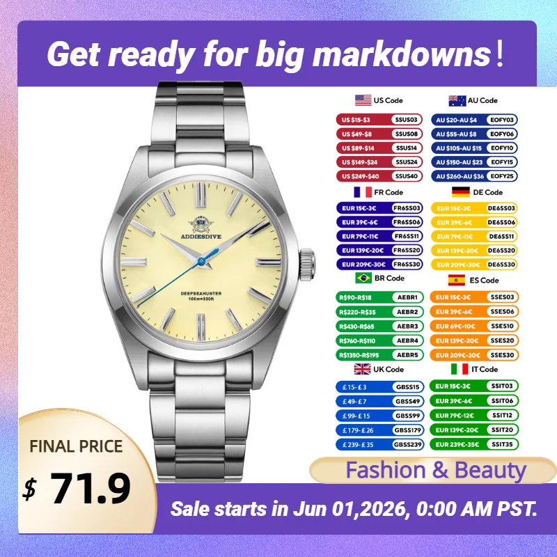 ADDIESDIVE Elegant Woman Watch Luxury Sapphire VH31 Ladies Quartz Watch BGW9 Luminous 100m Waterproof Stainless Steel Watches
ADDIESDIVE Elegant Woman Watch Luxury Sapphire VH31 Ladies Quartz Watch BGW9 Luminous 100m Waterproof Stainless Steel Watches