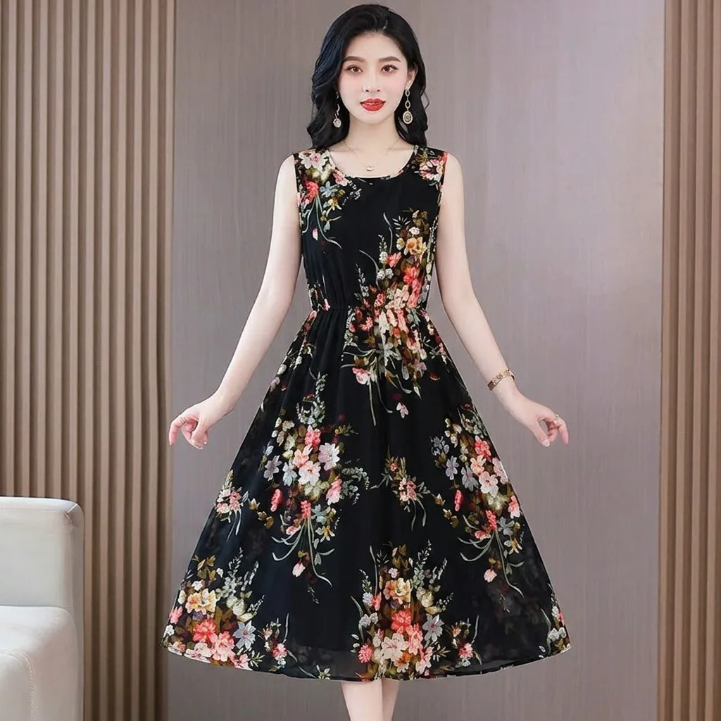 Elegant Floral Print Maxi Dress Sleeveless Waist-Cinched Slimming plus Size Casual round Neck Gown for Middle-Aged Women
Elegant Floral Print Maxi Dress Sleeveless Waist-Cinched Slimming plus Size Casual round Neck Gown for Middle-Aged Women
