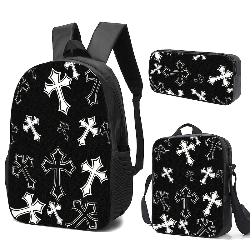 Black Cross-patterned Backpack, Pencil Case, and Tote Set with Durable Print, Adjustable Straps, Large Capacity for Daily Use
Black Cross-patterned Backpack, Pencil Case, and Tote Set with Durable Print, Adjustable Straps, Large Capacity for Daily Use