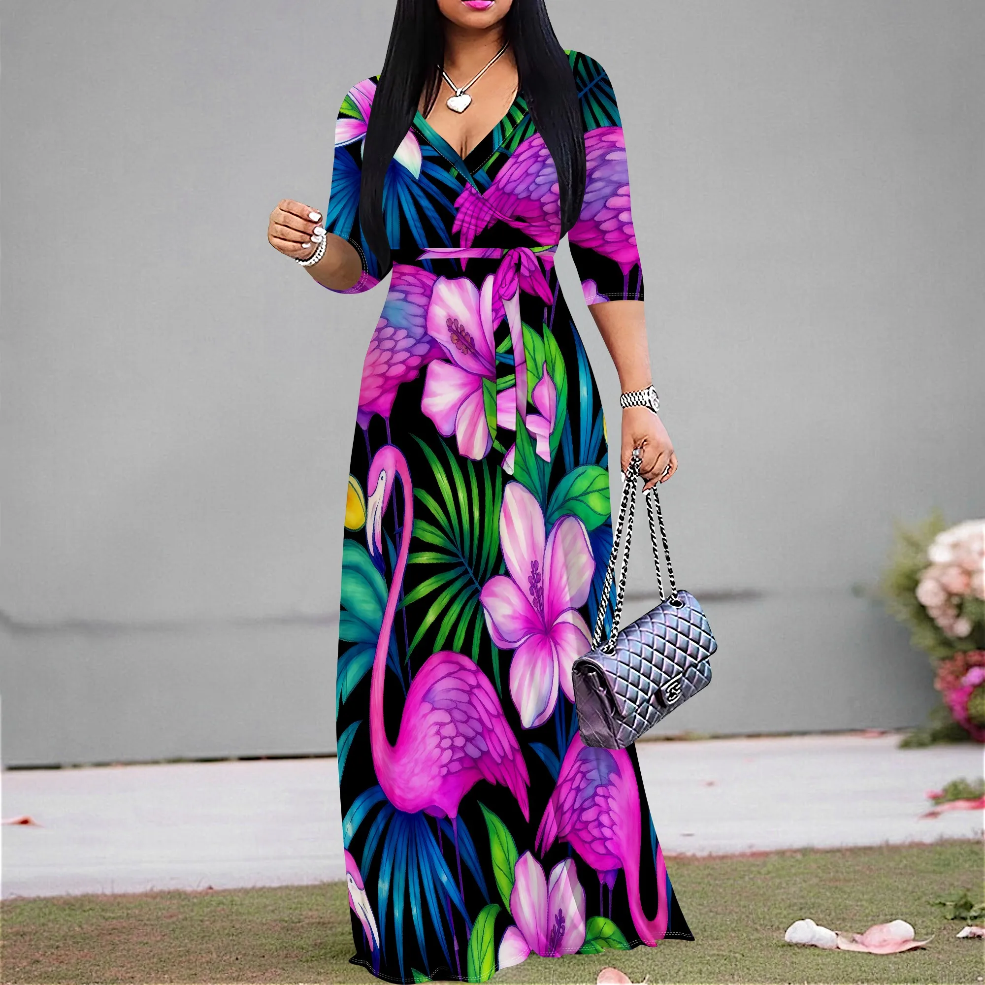 Tropical Flamingo Floral Print Wrap Dress for Women – Vibrant Summer Maxi Dress for Holidays & Vacations – S-3XL
Tropical Flamingo Floral Print Wrap Dress for Women – Vibrant Summer Maxi Dress for Holidays & Vacations – S-3XL