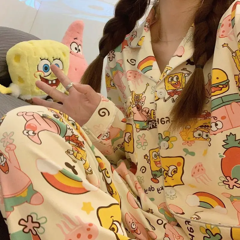Cute SpongeBob Patrick Print Pajama Set Loose Long Sleeve Open‑Front 2‑Piece Outfit Sweet Cartoon Homewear for Daily Wear
Cute SpongeBob Patrick Print Pajama Set Loose Long Sleeve Open‑Front 2‑Piece Outfit Sweet Cartoon Homewear for Daily Wear