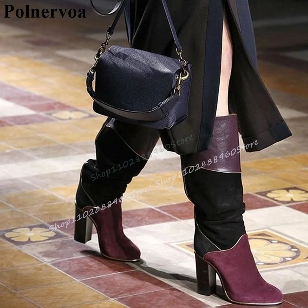 Catwalk Knee High Mixed Splicing Boots Chunky High Heel Shoes For Women Slip On Round Toe 2025 Fashionable Zapatos Para Mujere
Catwalk Knee High Mixed Splicing Boots Chunky High Heel Shoes For Women Slip On Round Toe 2025 Fashionable Zapatos Para Mujere