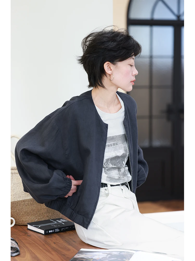 Natural Comfortable Full Linen Short round Neck Zipper Jacket Women's Spring Lazy Top Commute Style Loose Fit Long Sleeve
Natural Comfortable Full Linen Short round Neck Zipper Jacket Women's Spring Lazy Top Commute Style Loose Fit Long Sleeve